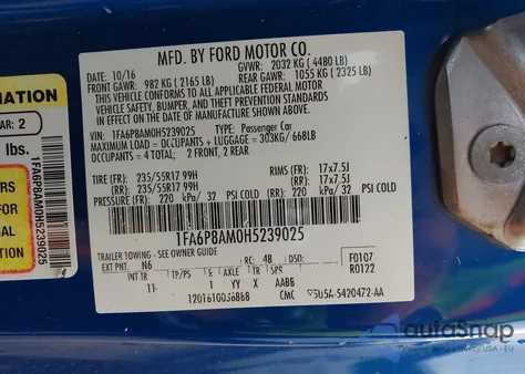 2017 Ford Mustang V6 from USA, damaged, VIN 1FA6P8AM0H5239025